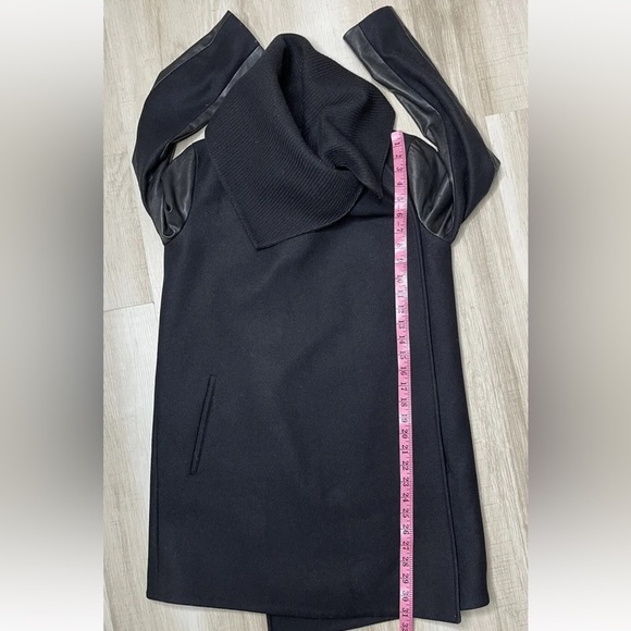 All Saints Hyde Monument Coat Black Wool Coat w/ Leather Sleeves size 2 - Picture 7 of 10